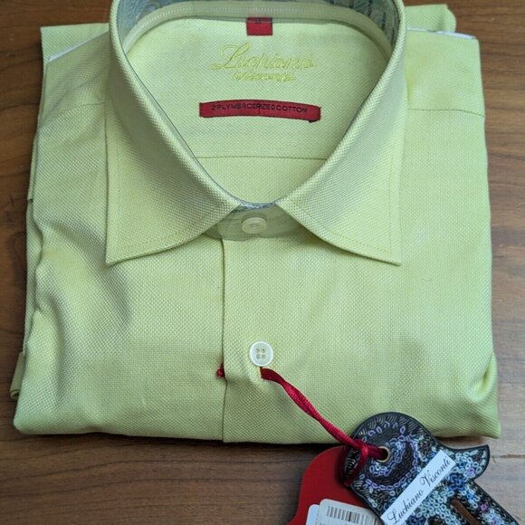 Luchiano Visconti Solid Pale Lime Mens M Button up Shirt 2-Ply Mercerized New - Picture 1 of 7